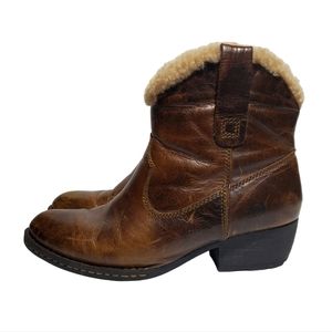 BORN Shearling Lined Distressed Leather Cowboy Ankle Boots Women's Size 8